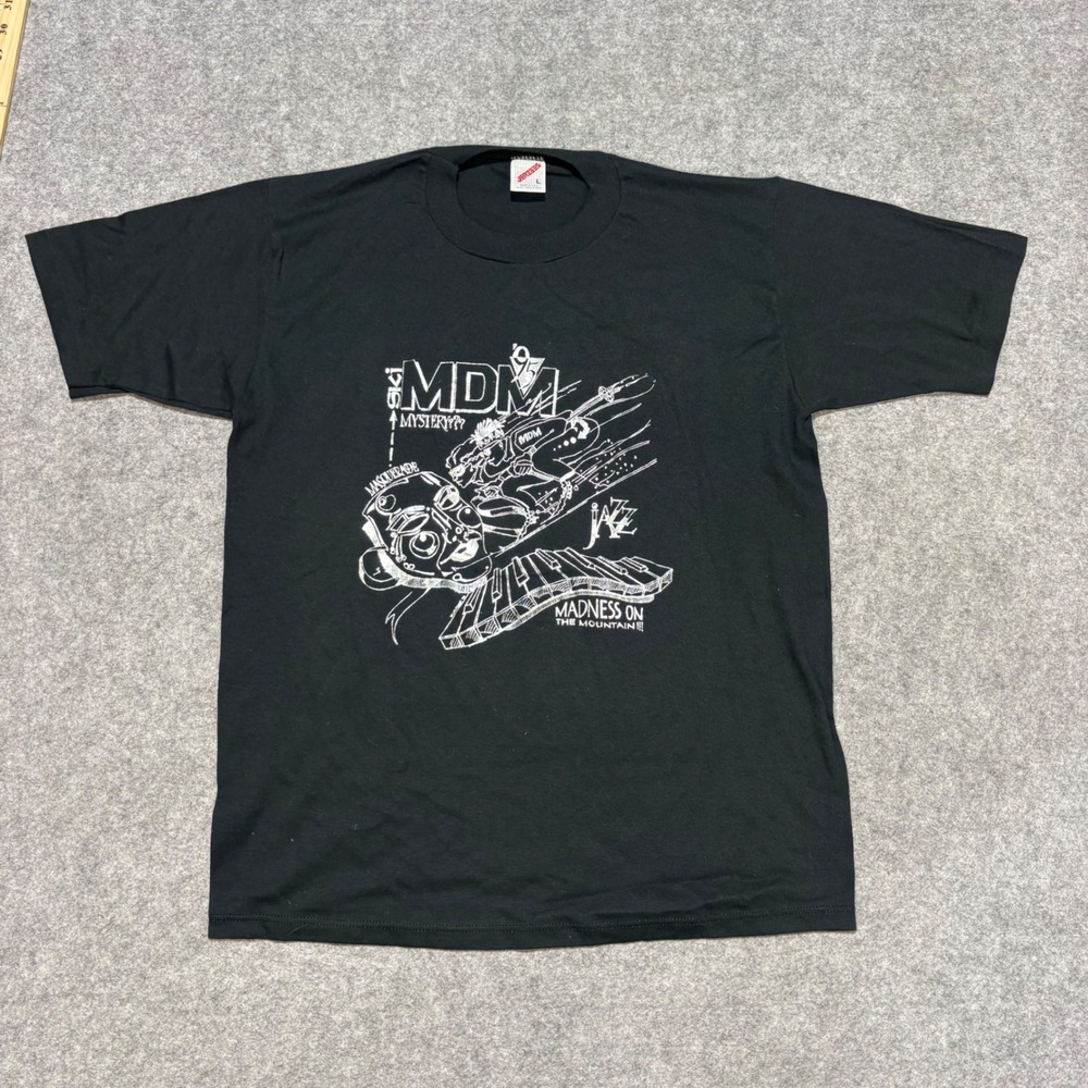 Vintage 1995 Jerzees Ultimate Black Ski Experience T-Shirt L MDM Jazz Skiing